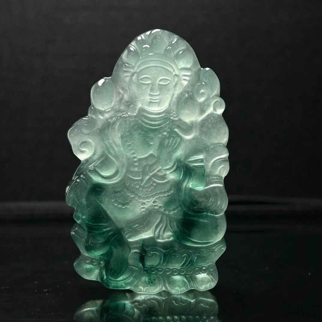 Certified Natural Ice Green jade Jadeite Carved Guanyin Pendant & Necklaces