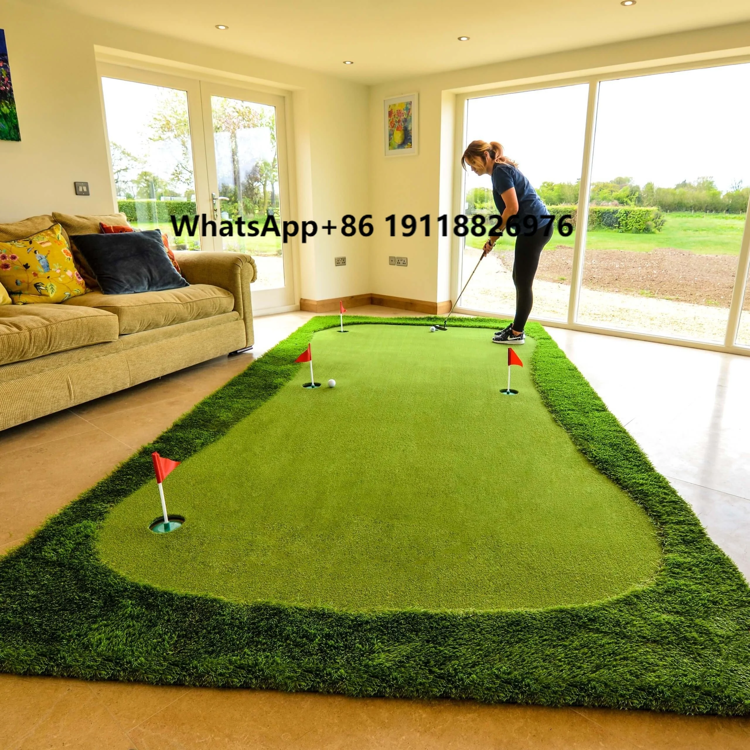 

OEM Golf Course Outdoor Indoor Golf Practice Mat Putting Training Mat Portable Large Size Golf Putting Green With Flag