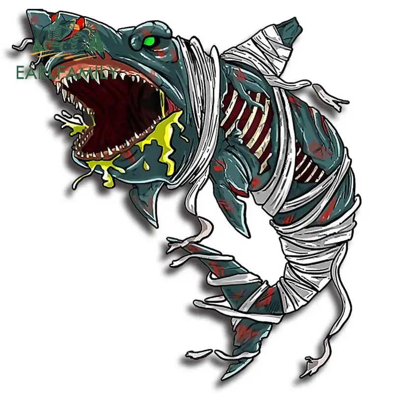 EARLFAMILY 13cm x 12.2cm for Zombie Shark Car Stickers Injured Fish Cartoon Decal Motorcycle Creative Personality Waterproof