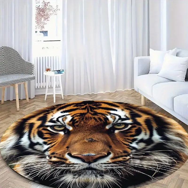 VIKAMA Tiger Head Rug 3D Animal Carpet Non-Slip Sound Absorbing Floor Mat Swivel Chair Protector for Living Room Home Decor