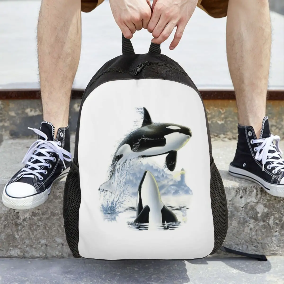 Orca Killer Whale Flies Or Jumps Oves The Ocean Backpack Daypack Large Capacity Children BookBag School Bag Shoulder Bags