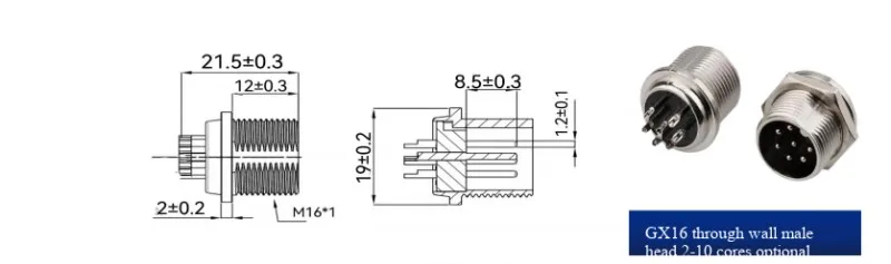 GX16 Durchgangssteckverbinder für Wandmontage, 2-10-poliger Stecker und Buchse, GX16 Luftfahrtstecker – Detail 3
