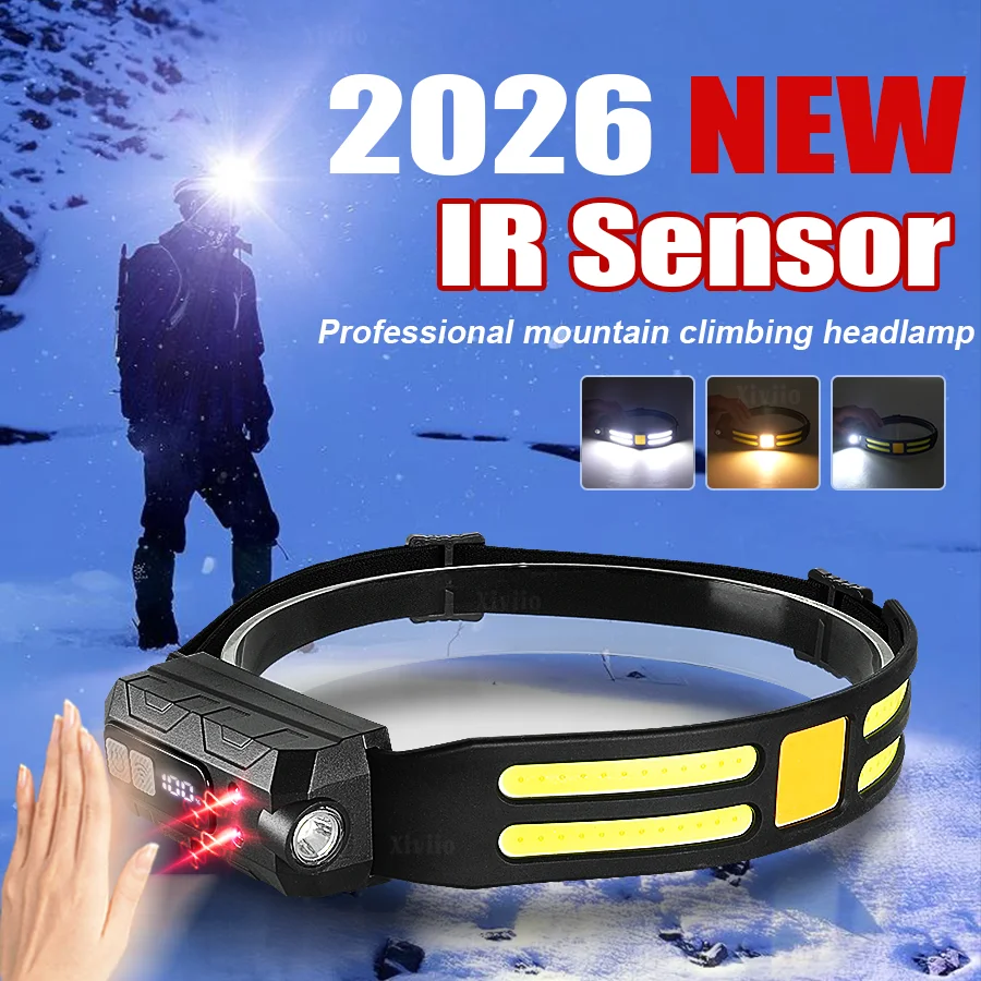 

COB светодиодный налобный фонарь, индукционный налобный фонарь, встроенный аккумулятор, USB перезаряжаемый налобный фонарь, уличный фонарь для кемпинга, рыбалки, лыж