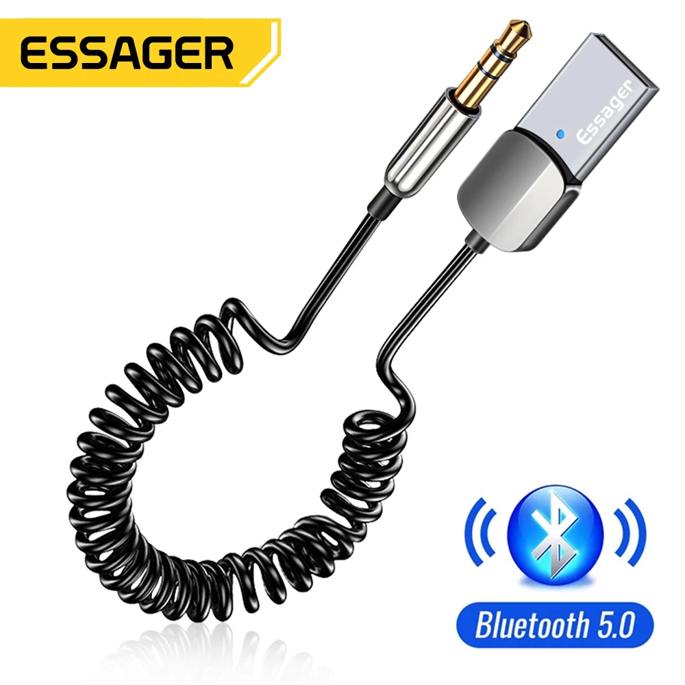 

Essager Wireless Adapter Cable Handsfree Bluetooth 5.0 Receiver USB to 3.5mm Jack Aux Audio Music Transmitter For Car Speaker