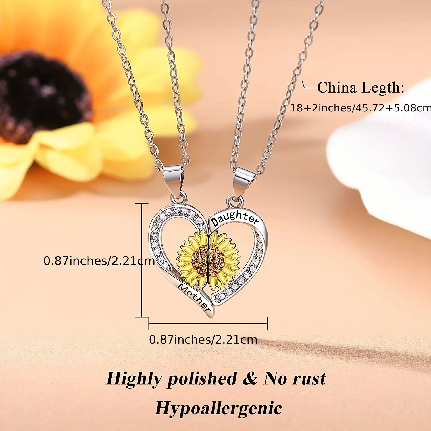 Sunflower Bond of Love Necklace Set - Mom & Daughter Duo with Magnetic Hearts Perfect Mothers Day & Birthday Gifts