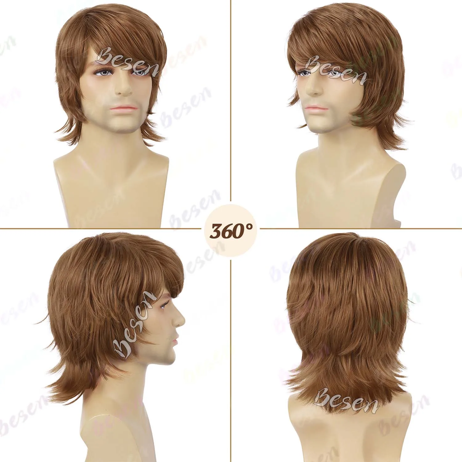 Synthetische zottelige Kostüm-Herrenperücke, kurze geschichtete Perücken für 60er-70er-Jahre-Männer, tägliche Party, Cosplay, Halloween, mehrfarbige Perücke – Detail 3