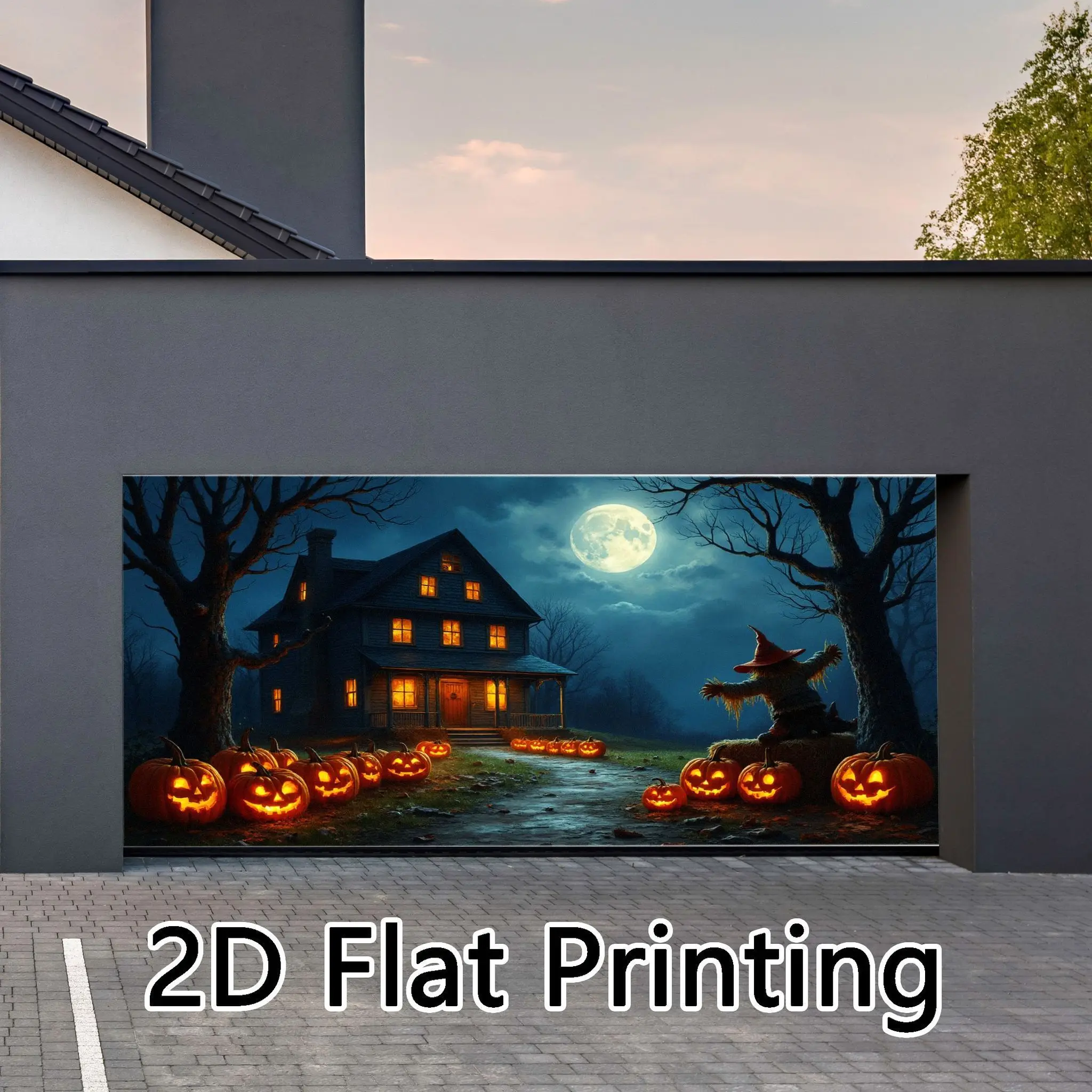 Single-piece 2D print design, Halloween printed garage door canvas, suitable for villa warehouse holiday parties