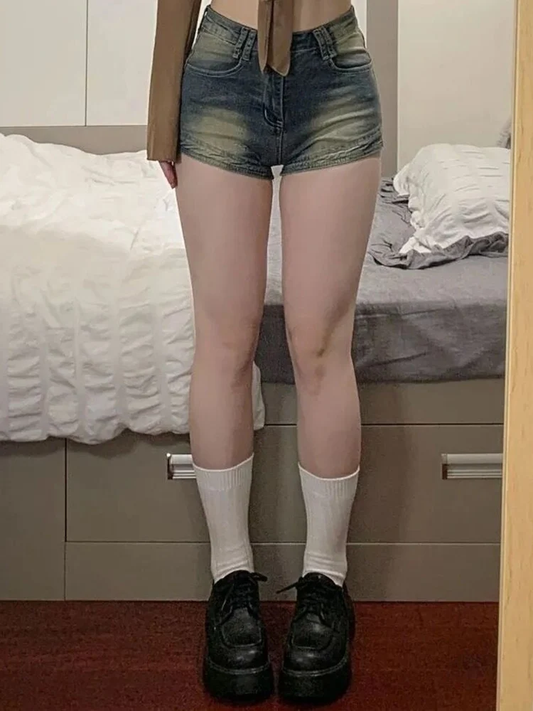 الصيف النساء الكورية الرجعية مثير رقيقة الساخن الدنيم السراويل الجينز سيدة السراويل الصغيرة الفتيات ضيق مطاطا شارع العليا جينس قصير جدا