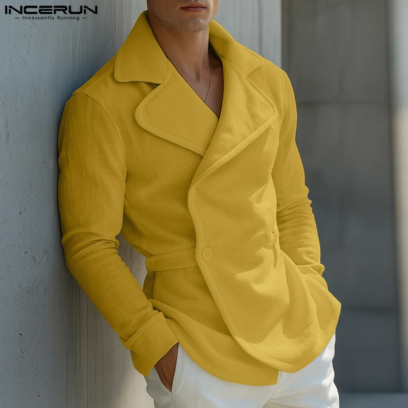 INCERUN الرجال السترة بلون التلبيب كم طويل عادية الذكور دعوى الشارع الشهير فضفاضة أنيقة موضة الذكور رقيقة معاطف السترة #2