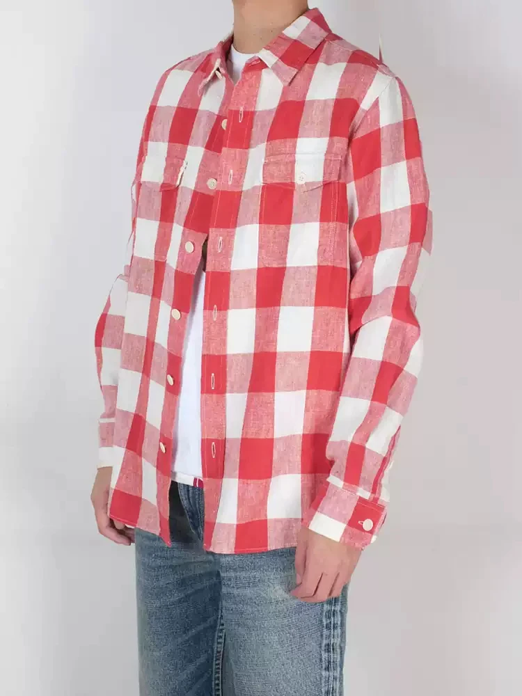 

Cotton Vintage Linen Long Sleeved Shirt Versatile and Casual Checkered Shirts for Men and Women Japan Style