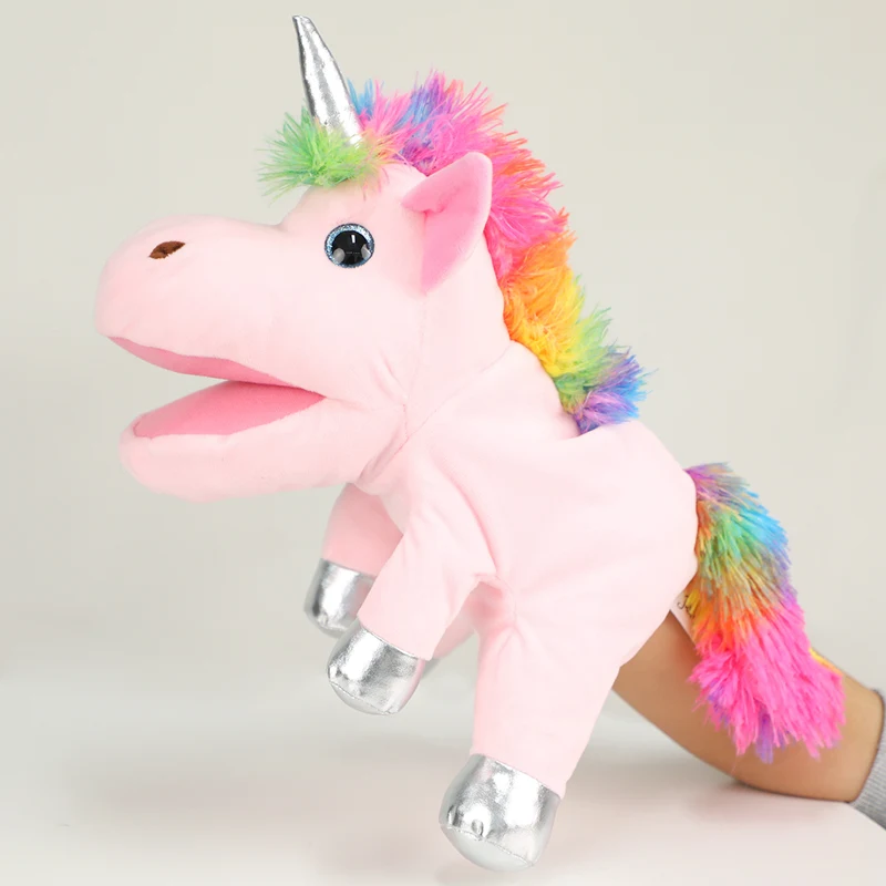 ปากสามารถย้ายยูนิคอร์นหุ่นมือตุ๊กตาของเล่น Pony ตุ๊กตาเด็กเกมอนุบาลการศึกษาปฐมวัย Roleplay
