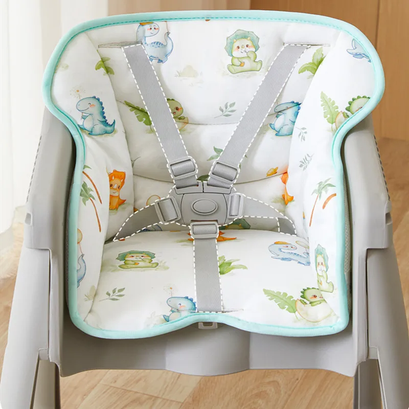 Soft Cotton Thick Baby High Chair Seat Cuhion Breathable Washable Cartoon Children Dining Chair Seat Pad with Safety Belt Holes