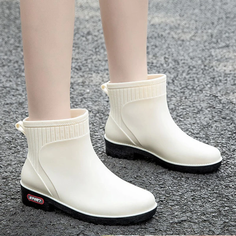 Rain Boots Women Waterproof Work Chunky Rubber Shoes Ladies Ankle Galoshes Garden Water Boots Non Slip Kitchen Shoes Footwear