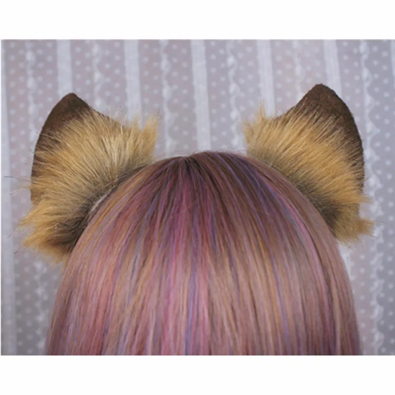 Halloween Original Handmade Custom Animal Ear Props Cosplay Headwear Brown Wolf Dog Ear Tail Women's Hair Clip KC Accessories