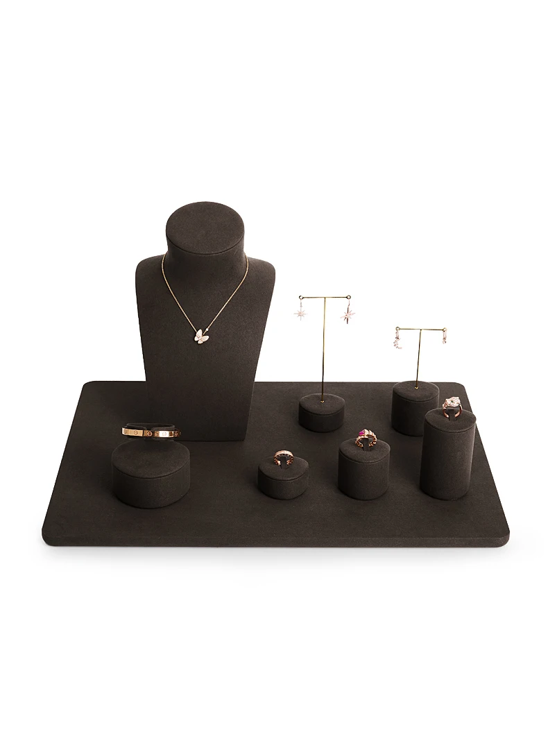 Oirlv Schwarzes Samt-Schmuckdisplay-Set: Halskettenbüste, Ringhalter, Ohrringständer, Armreif-Präsentationsständer für den Einzelhandel – Detail 15