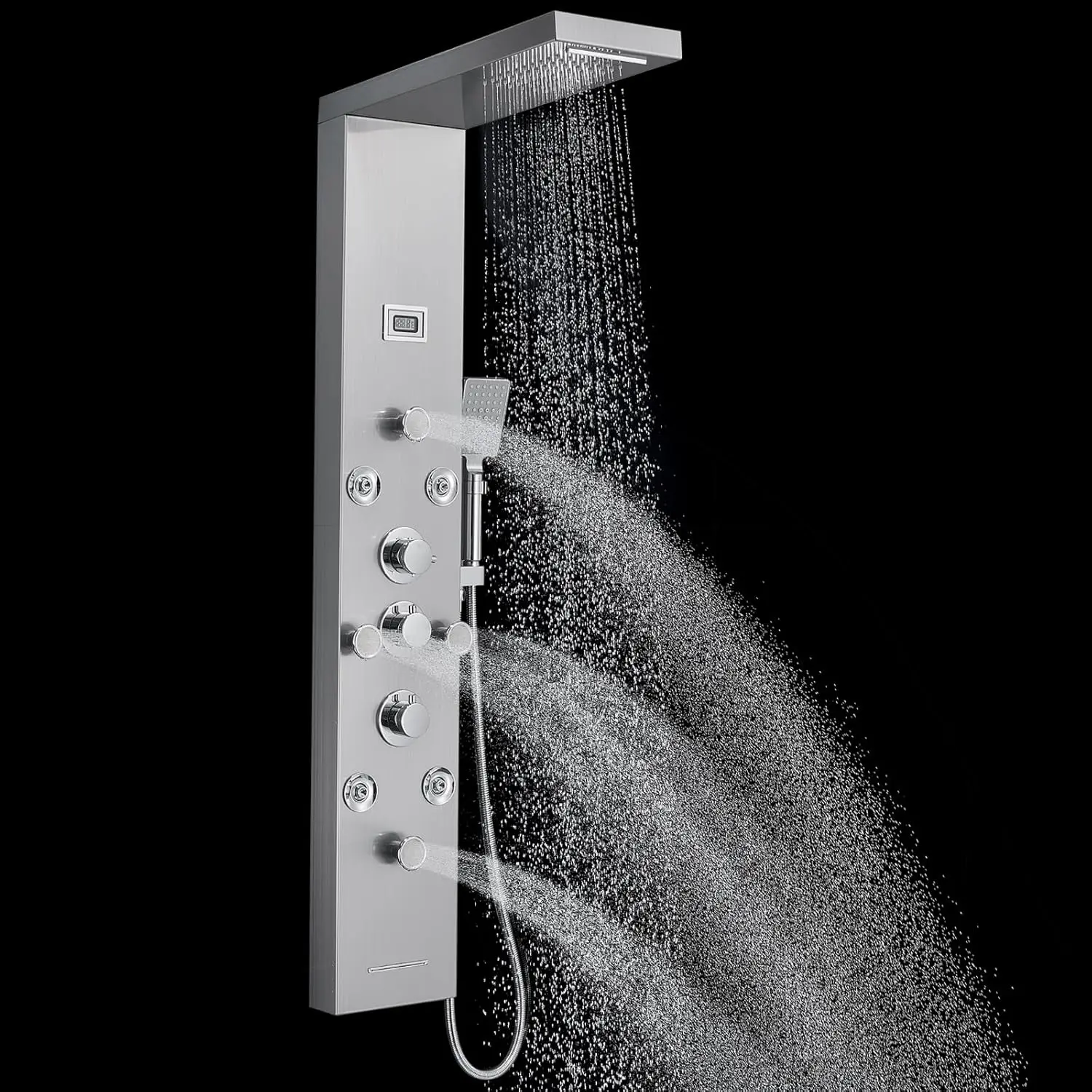 

ROVOGO Shower Panel with 4 Body Jets and 4 Mist Spray, Rainfall Waterfall Shower Column Tower with Handheld