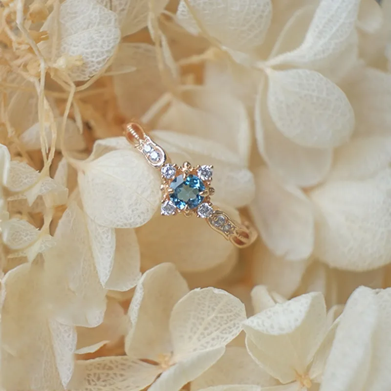 زنبق عتيق للوادي الأحجار الكريمة الزرقاء خاتم حي للنساء خاتم ياباني طازج مرصع على الموضة مجوهرات فاخرة خفيفة #3