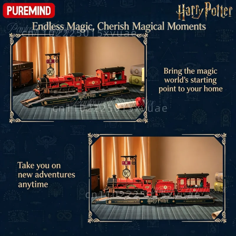 Image 6: Blocs de construction PUREMIND Harry Potter Hogwarts Express, puzzle 3D en bois assemblé, modèle mobile, jouets décoratifs, cadeaux de collection