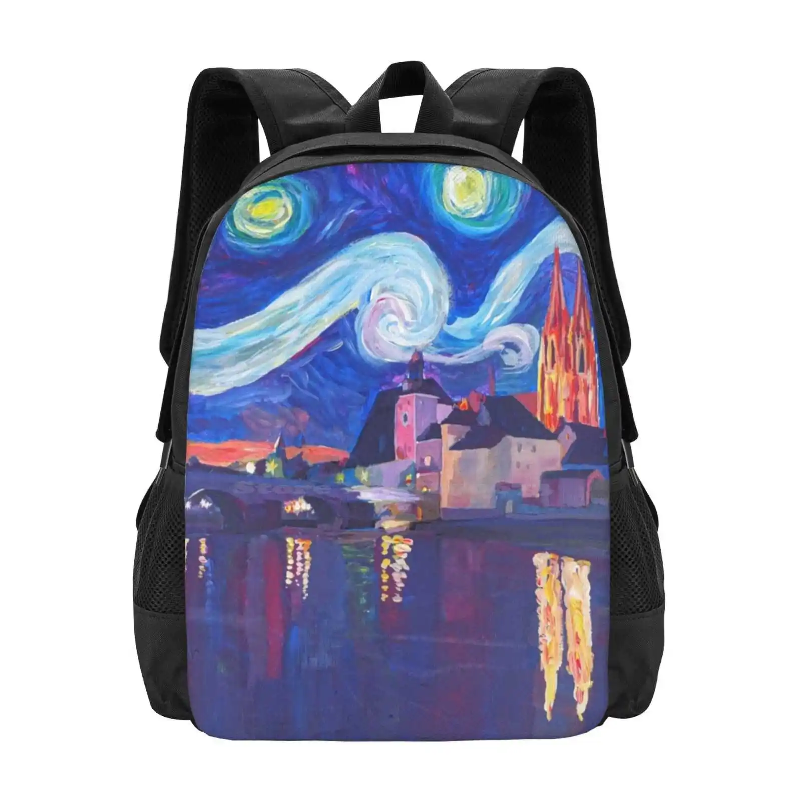 Starry Night At Regensburg Fashion Pattern Design Travel Laptop School Backpack Bag Regensburg Bavaria Inspired Starry Night