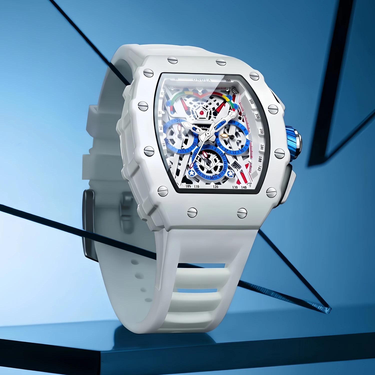 Reloj de lujo para hombre ONOLA moda casual multifuncional cinta de silicona impermeable reloj de cuarzo blanco