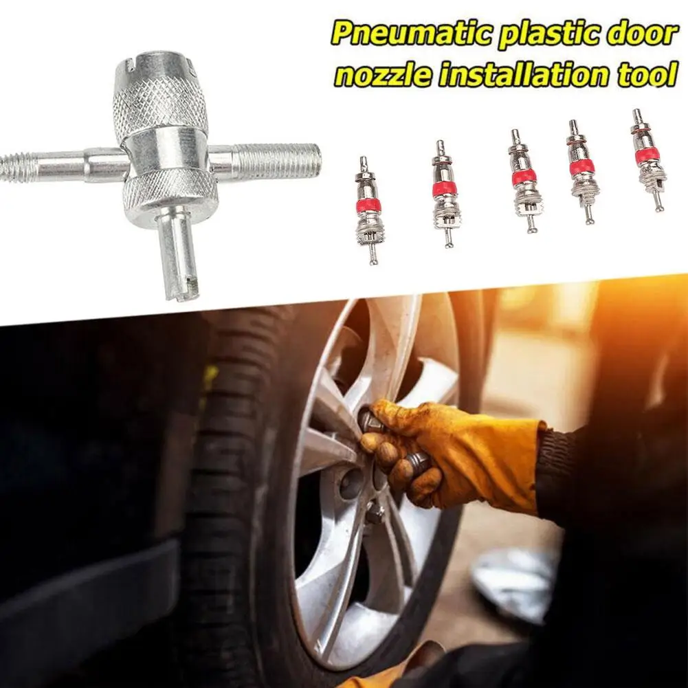 Cobre válvula núcleo para carro e moto pneu, Stem remoção ferramenta, pneu limpeza, Repair Tool, 4 em 1