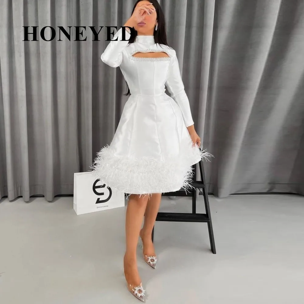 Honeyed Cocktail Party Dress 2023 Jewel Ruffles Sleeves Knee Length Satin Gradutation Homecoming Gown Robe De Soriee Vestidos