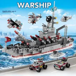 554PCS Army Ocean Cruiser Warship Building Blocks Aircraft Weapon Ship Bricks City Toys for Children Boy and Girl