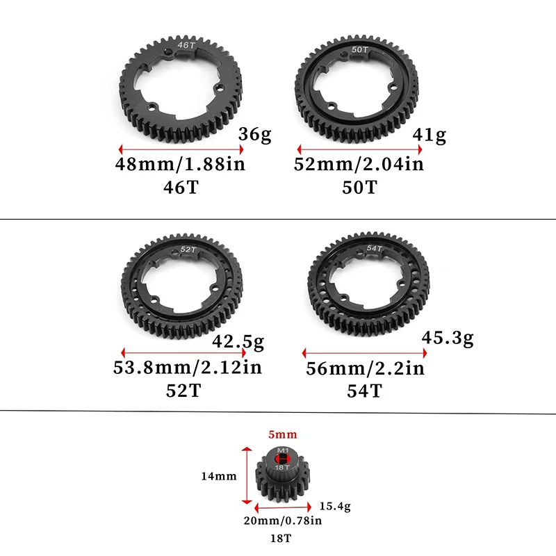 Stalowa przekładnia czołowa 46T 50T 52T 54T z zębnikiem M1 18T 6447 6449 do Traxxas 1/5 X-Maxx 1/10 E-Revo 2.0 VXL MAXX Upgrade Parts