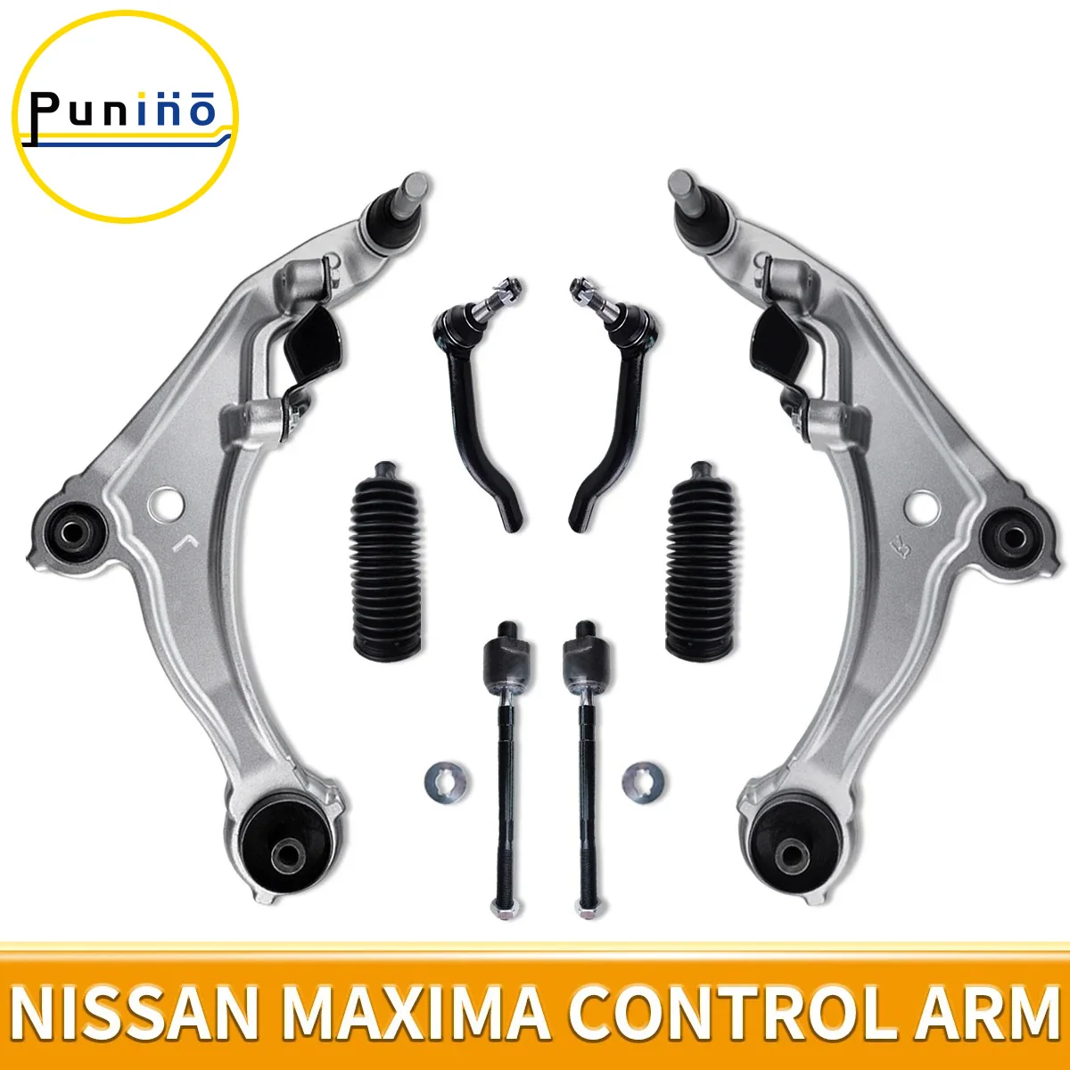 Punino Suspension Front Lower Control Arm Tie Rod End Link Boots Bellows Sets for Nissan Maxima 2009 2010 2011 2012 2013 2014