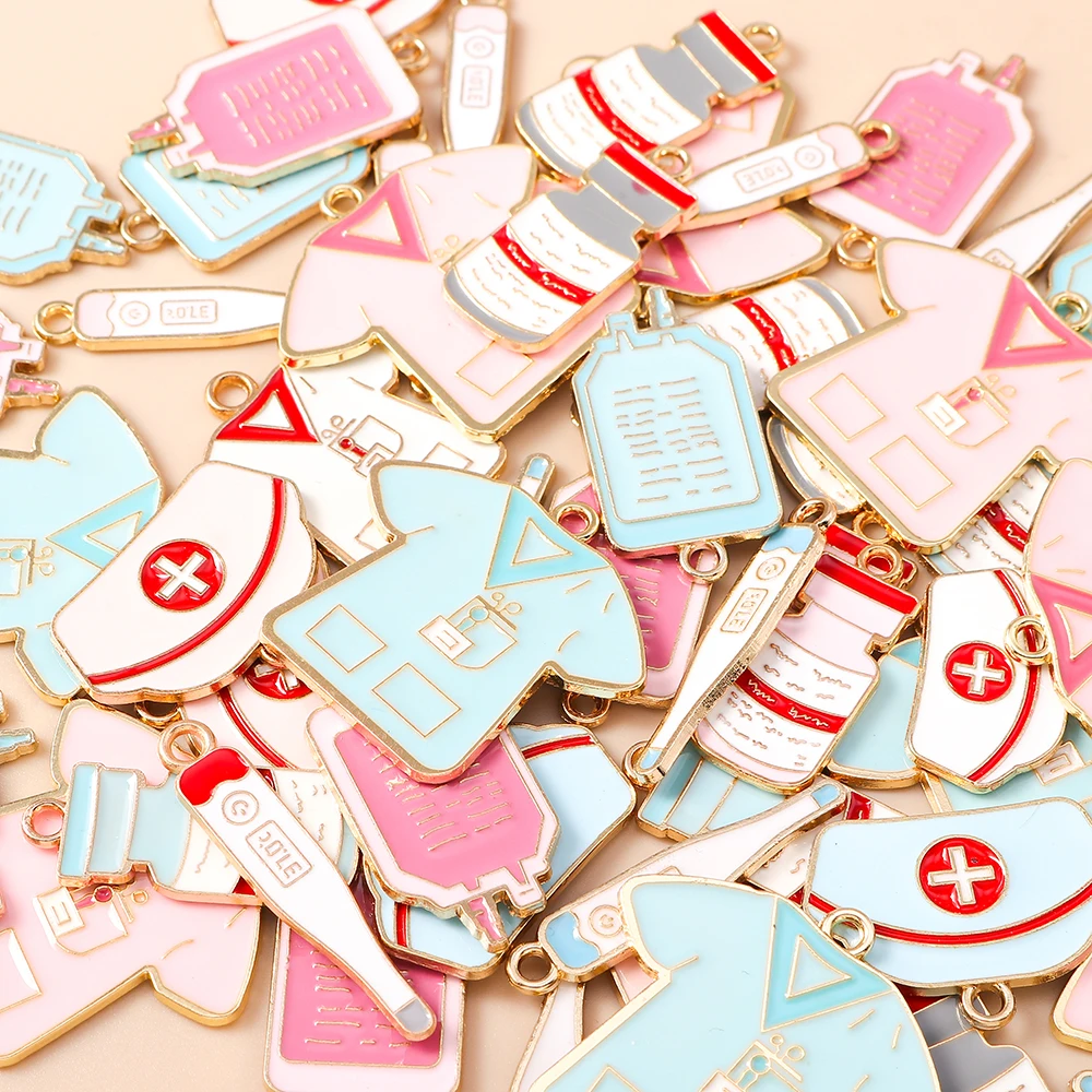 Leslie 10 Stück Emaille Medizinische Stethoskop Spritze Krankenschwester Hut Anhänger für Armband DIY Ärzte Charms Schmuckherstellung – Detail 5