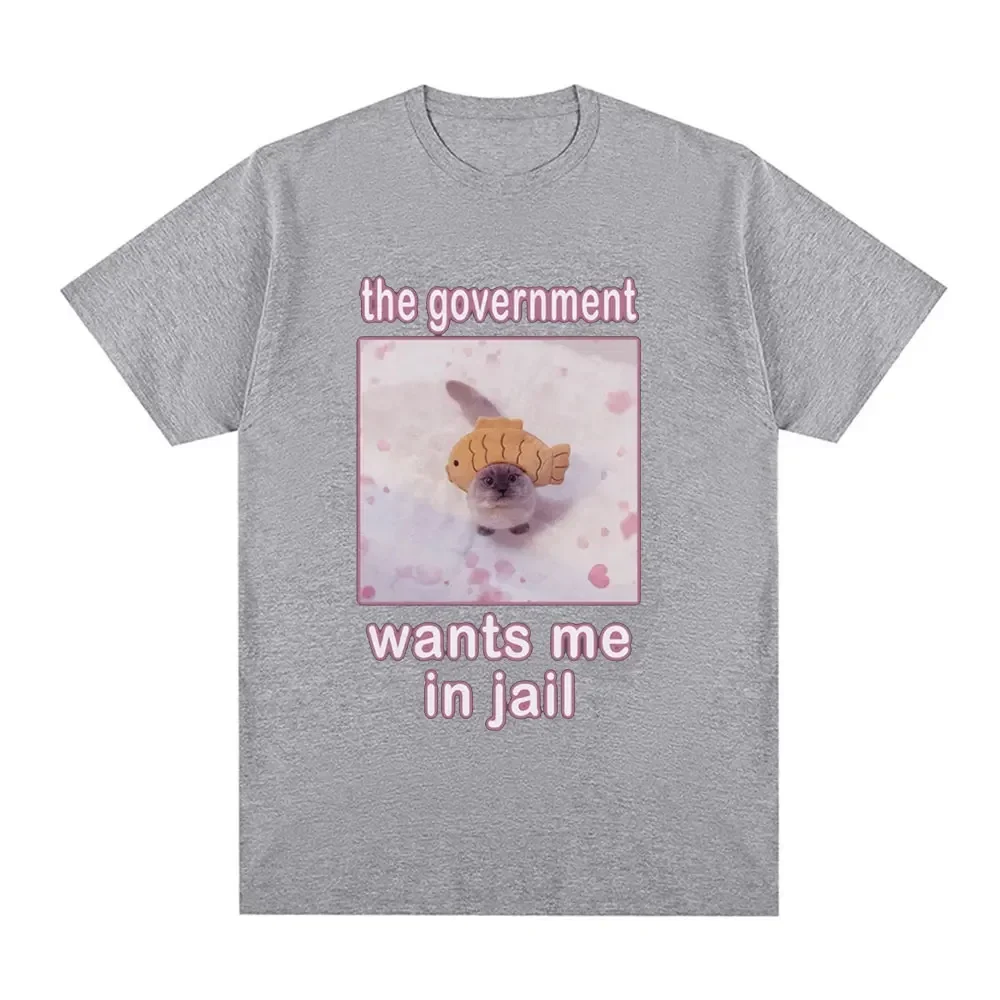 Le gouvernement veut que je sois envoyé en prison, T-shirt décontracté à manches courtes pour femmes, style Harajuku, avec motif de chat amusant