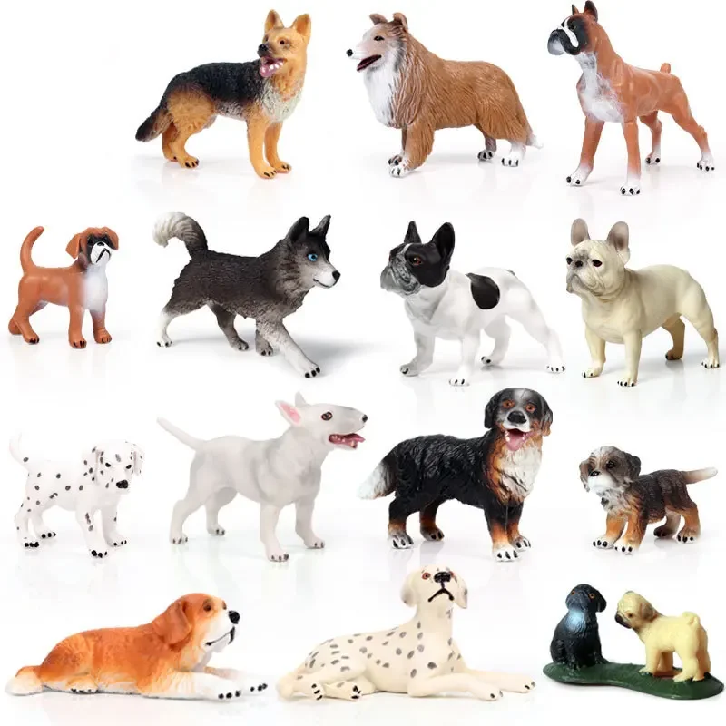 Simulazione Animali Pet Dogs Serie Action Figures Modello Carino Mini Bulldog Husky Dalmata Schnauzer Figurine per Bambini Giocattoli