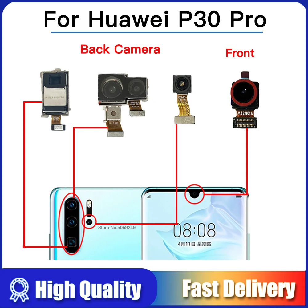 Original frontal e traseira traseira do módulo da câmera Flex substituição, revestimento principal, Huawei P30 Pro, VOG-L09, VOG-L29, VOG-L04