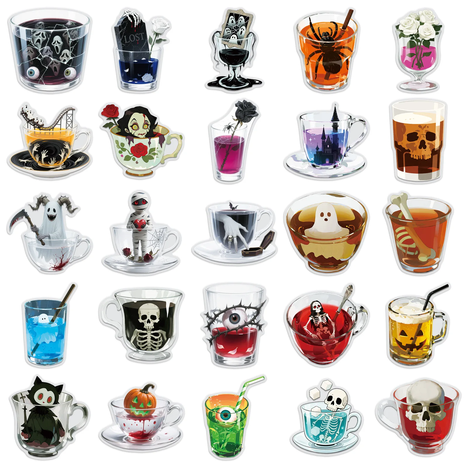 10/50PCS 해골 공포 유령 낙서 스티커 이상한 차 컵 스티커 전화 컴퓨터 노트북 문구 DIY 장난감 비밀