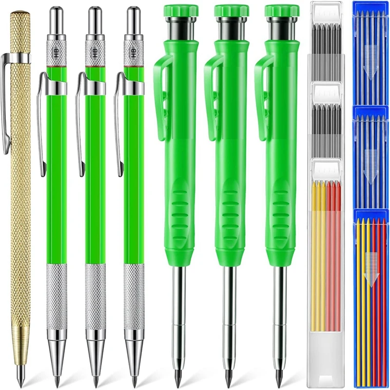 7 PCS Carpenter Mechanical Pencil 2-In-1 Set As Shown Plastic Carbide Scriber And Deep Hole For Architect DIY Projects