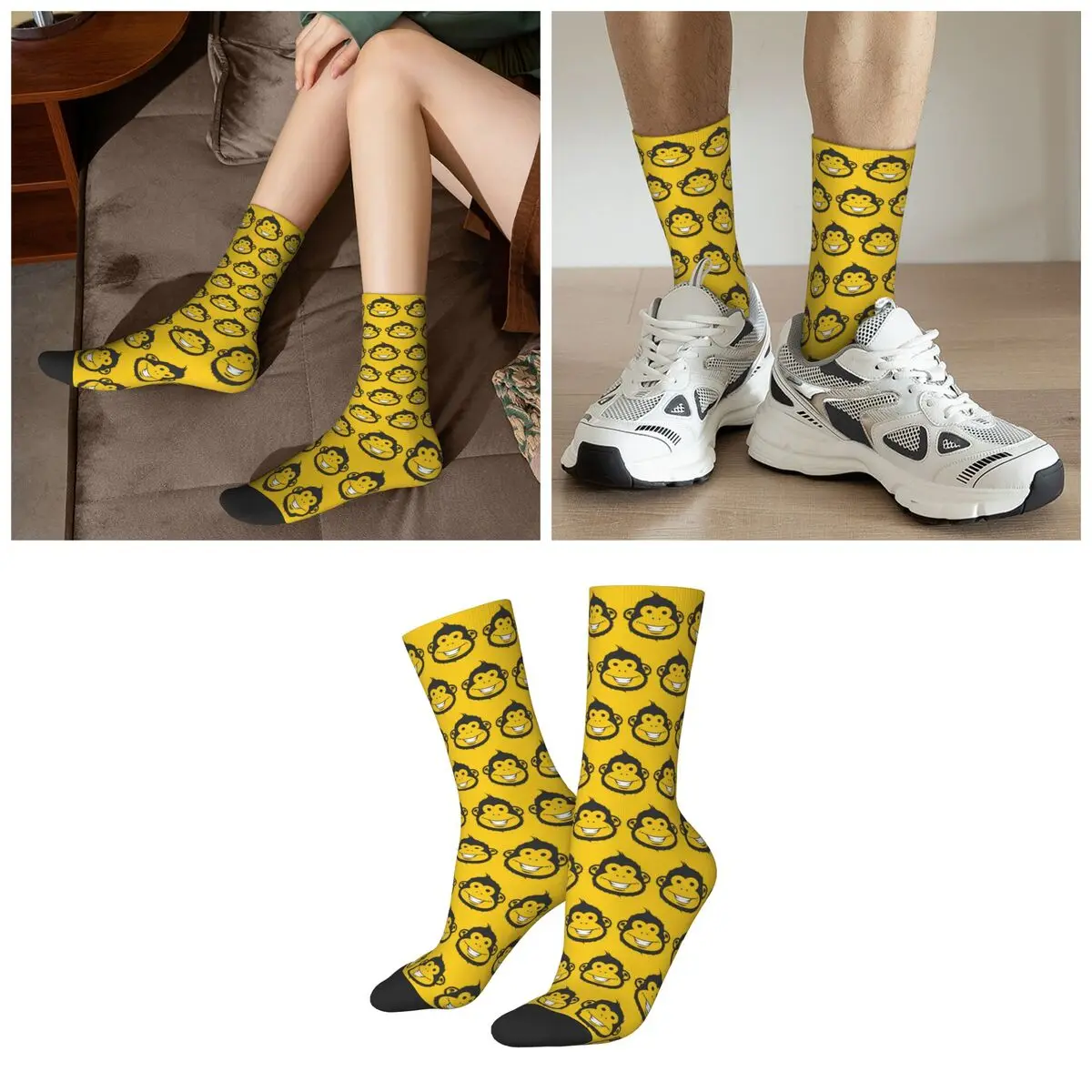 Cartoon Monkey Orangutan Design Socks Harajuku Super Soft Stockings All Season Long Socks for Man Woman Valentine's Day Gifts