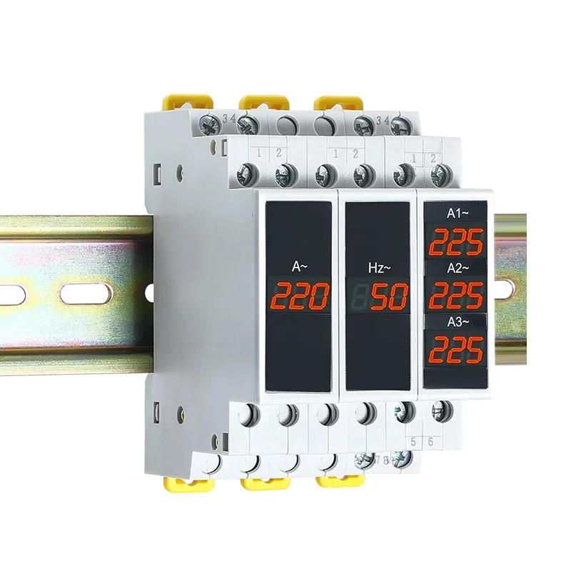 Din Rail 18mm Voltage Current HZ Meter AC 80-500V 220V 380V 100A Modular Voltmeter Ammeter LED Indicator Digital Volt Tester