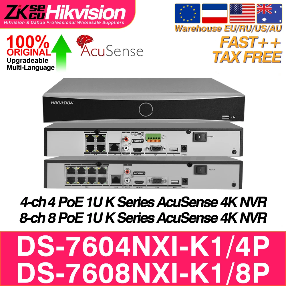 Hikvision Network Video Recorder DS-7604NXI-K1/4P DS-7608NXI-K1/8P 4K 4/8CH 4/8 POE Acusense 1SATA NVR 8MP H.265+ Surveillance