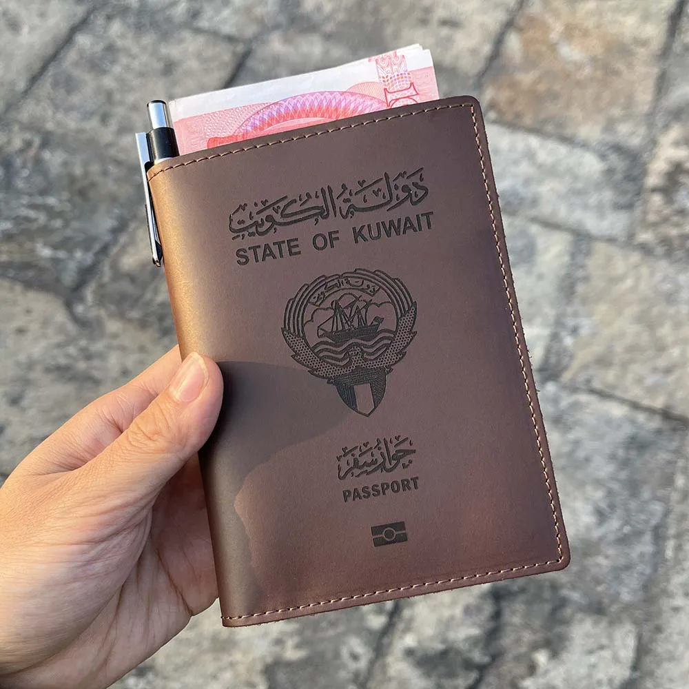 Handmade Genuine Leather Passport Holder Kuwait The State of Kuwait Passport Cover Customized Leather Passport Holder