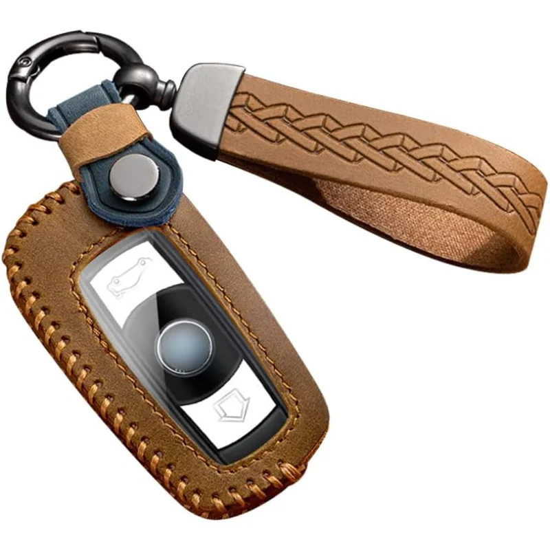 

WH Leather Key Cover Smart Key Fob Case Fit For BMW 1 3 5 Series E90 E92 E93 X5 X6 Z4 E90 Brown