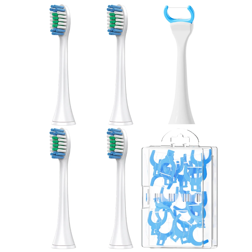 4 Pack Replacement Brush Heads with 20 Pack Flosser Toothbrush Heads Set, Compatible with Philips Sonicare Electric Toothbrushes