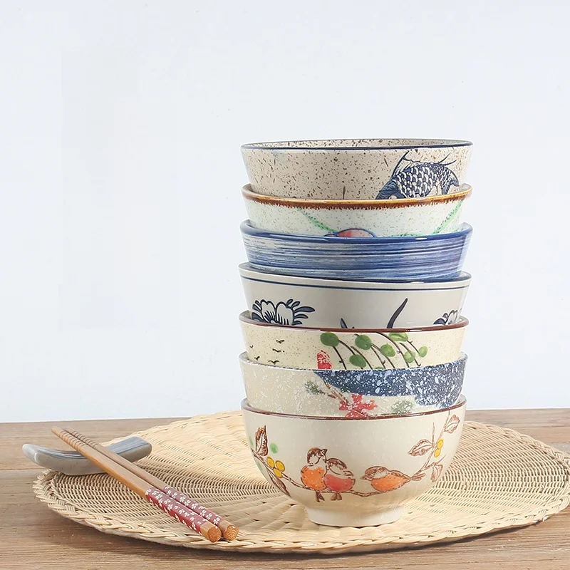 

Cerc Under-glaze Printed Rice Bowls Set of 6 Hand-painted Flower Patterns Restaurant Quali Dinner Bowls for Dies And Soup