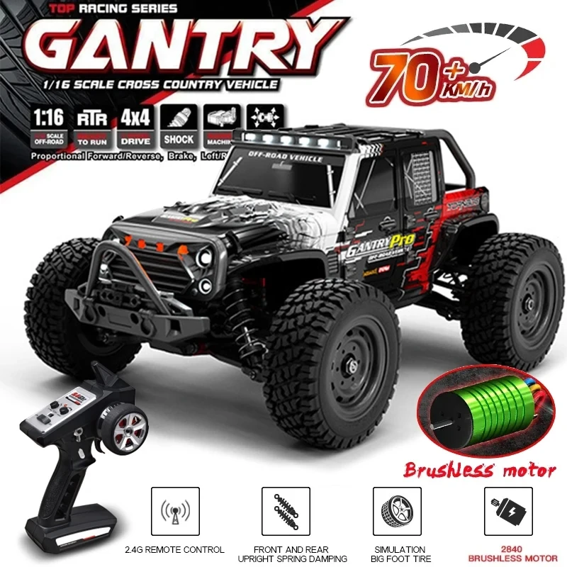 16103 PRO 1:16 4WD RC Car 70KM/H Brushless Motor 2.4G Remote Control Cars High-Speed Off-road Climbing Vehicle Wtith LED Light