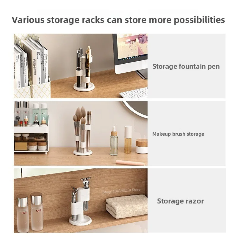 デスクトップ回転式メイクブラシホルダー デスクトップグリッド収納 ドレッサー ブラッシュブラシ ルースパウダーブラシ アイブロウペンシル アイライナーシェルフ