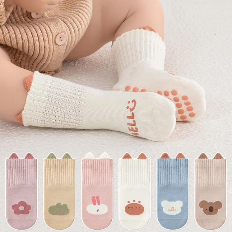 Kinder-Bodensocken, Cartoon-weiche Baby-Kleinkind-Innensocken, rutschfeste Laufsocken für Jungen und Mädchen, Frühling, Herbst, Schulsportsocken