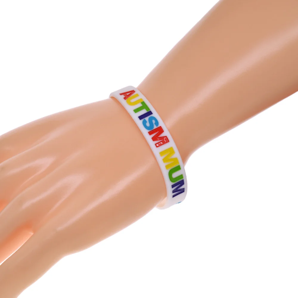 50 Pcs Multicolour Logo Autism Mum Silicone Bracelets Mother's Love Support Awareness Inspirational Bangle
