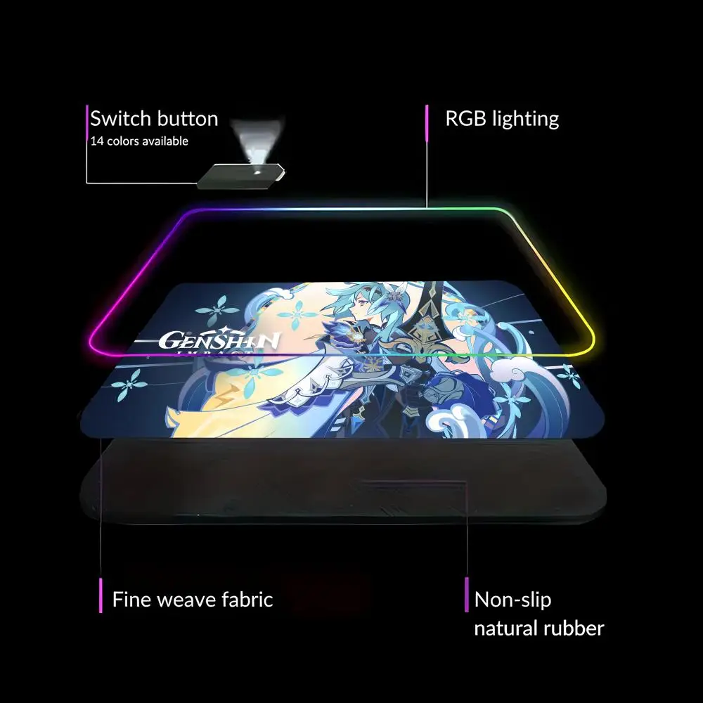 

HYBXAXC Eula Genshin Impact Mouse Pad RGB Gaming Mouse Pad HD Gamer Large LED Light XXL PC Computer Non-slip XXL Mouse pad