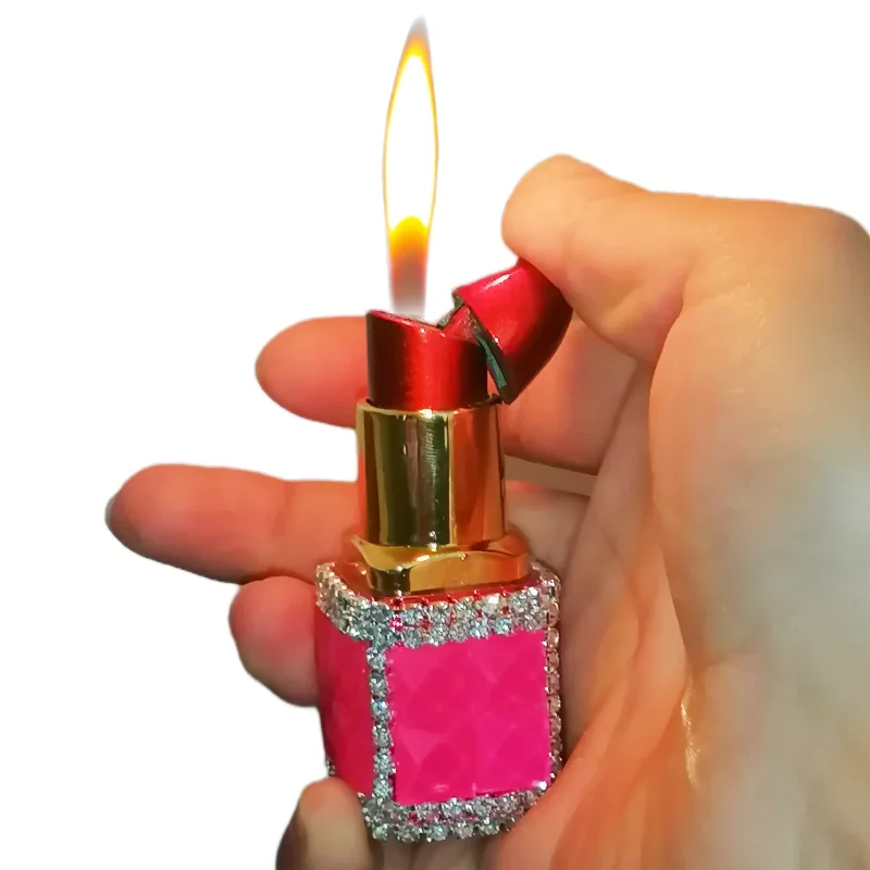 Lipstick Rhinestone Lighter Butane Gas Lighter Electronic Ignition Small And Delicate Ladies Lighter Daily Use Ignition Gadgets