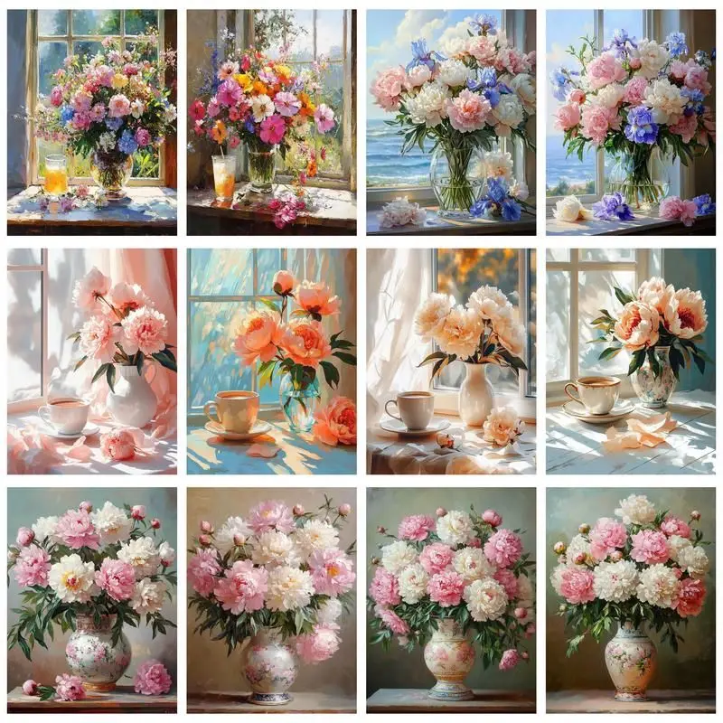 

GATYZTORY Full Square Round Diamond Painting Vase Picture Of Rhinestones Mosaic Flowers Diamond Embroidery Sale Home Decoration