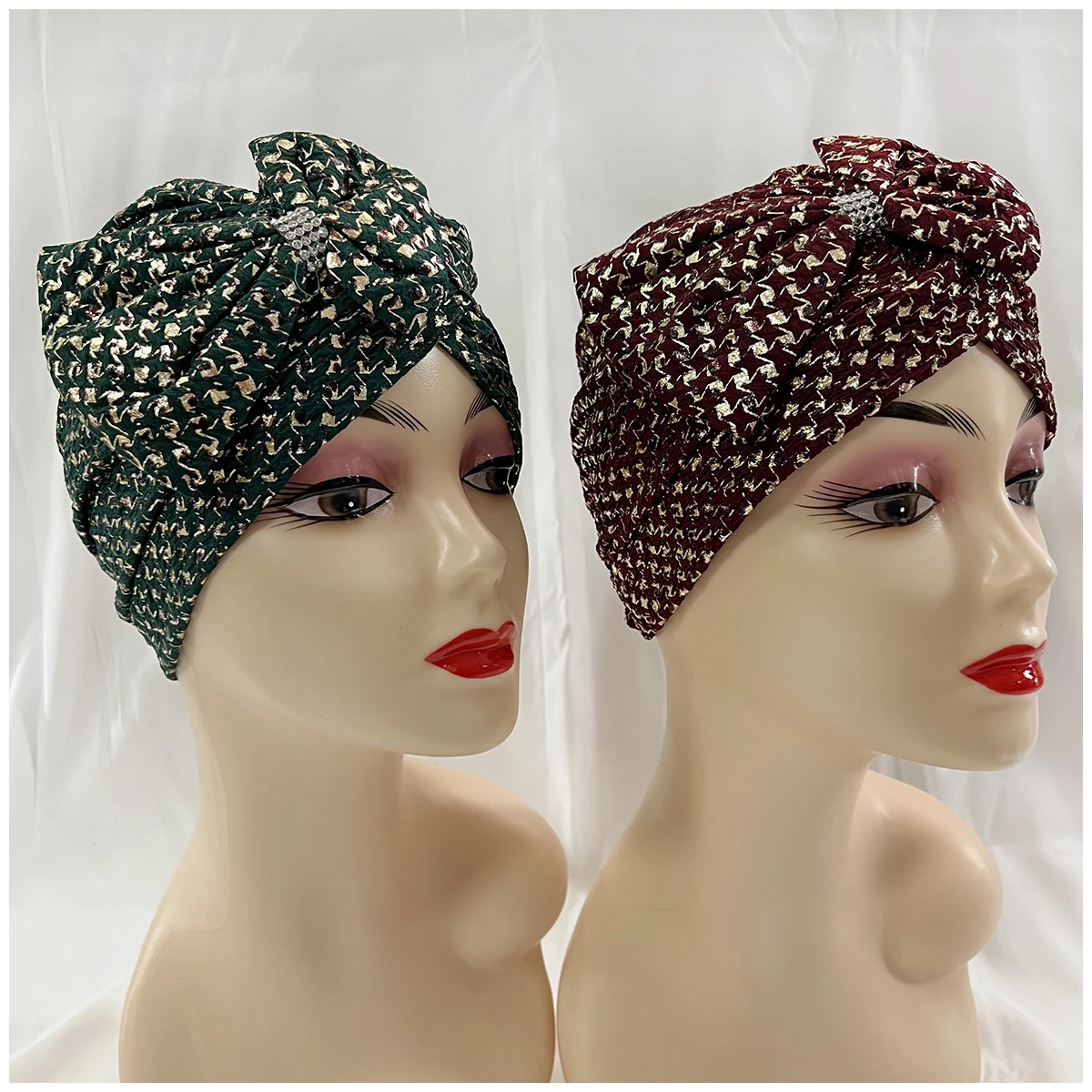 Wholesale Order Fashion Muslim Female Turban Hat Gold Stamp Velvet Hot Rhinestone Solid Indian Beanie Hair Bonnet Cap For Women